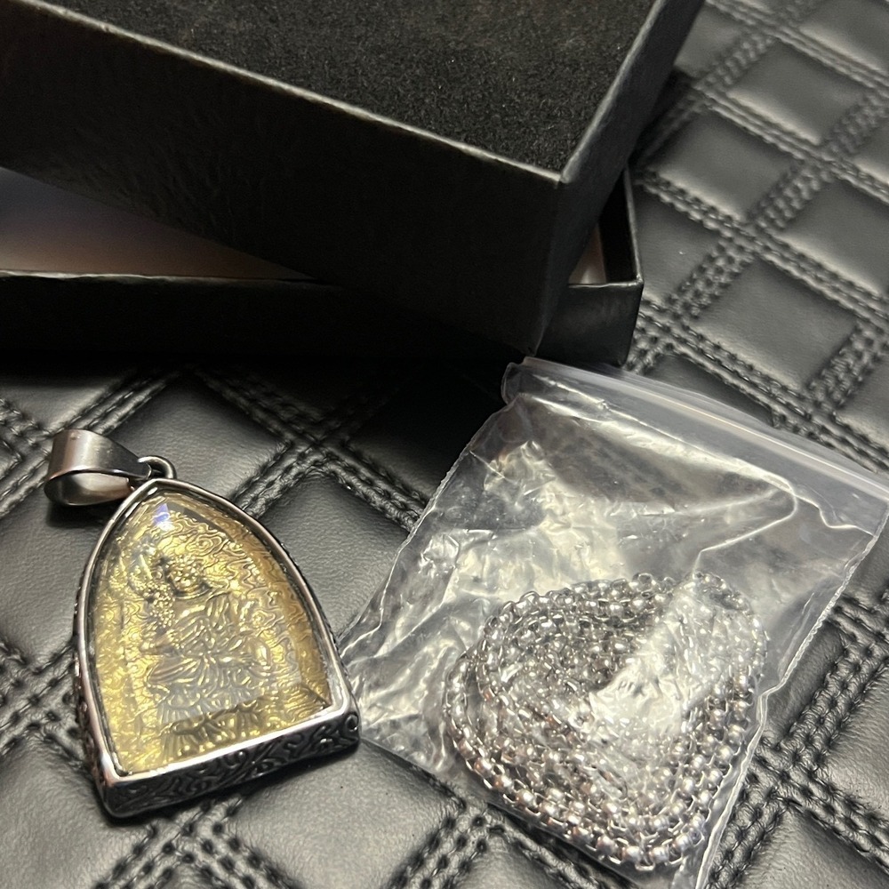 QiLing Aura Chinese Zodiac Guardian Buddha Pendant Acala Rooster Steel Brass Box